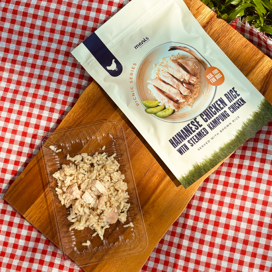 Hainanese Steamed Kampung Chicken served with Brown Rice
