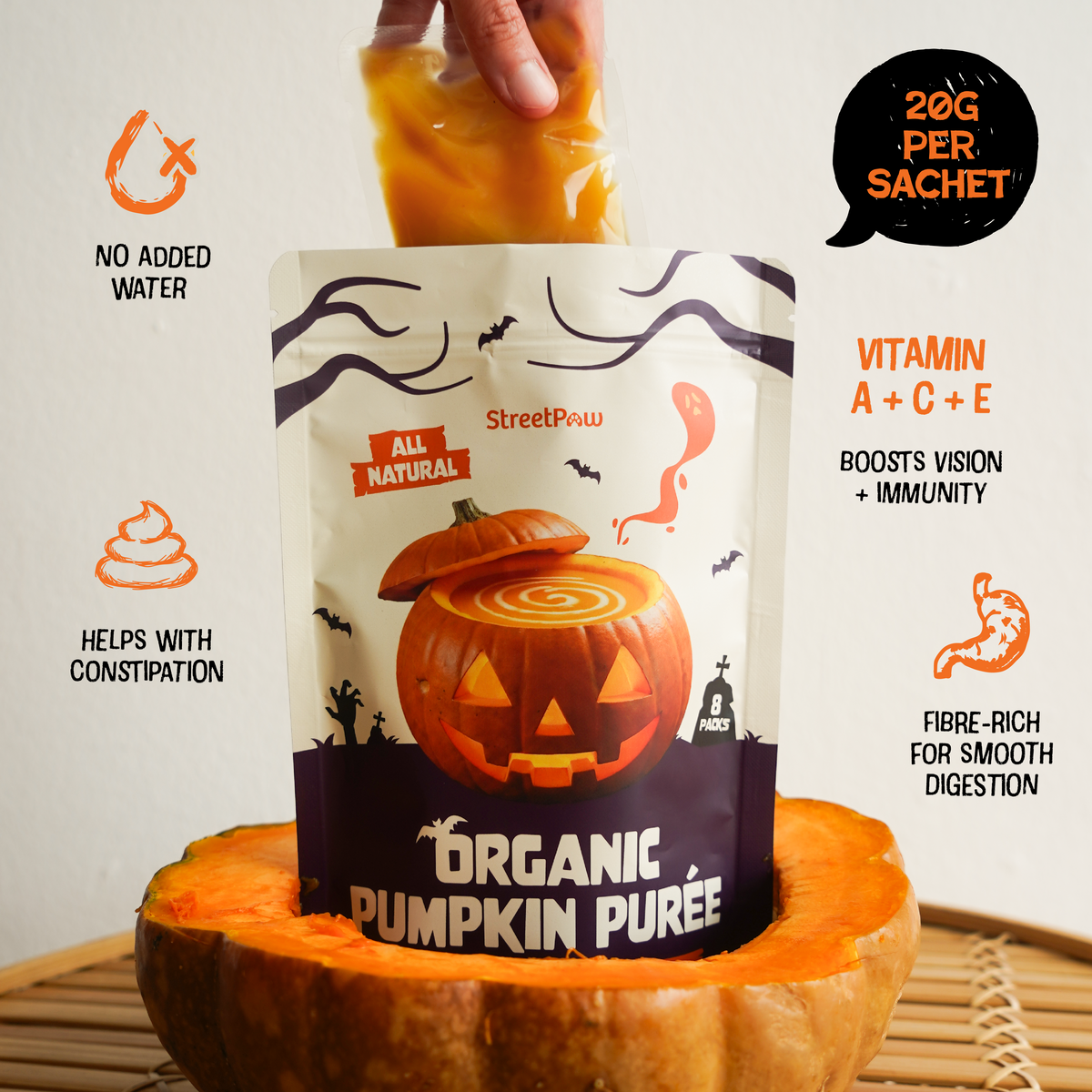 Organic Pumpkin Puree (8 packs) [For Cats🐱 and Dogs🐶]